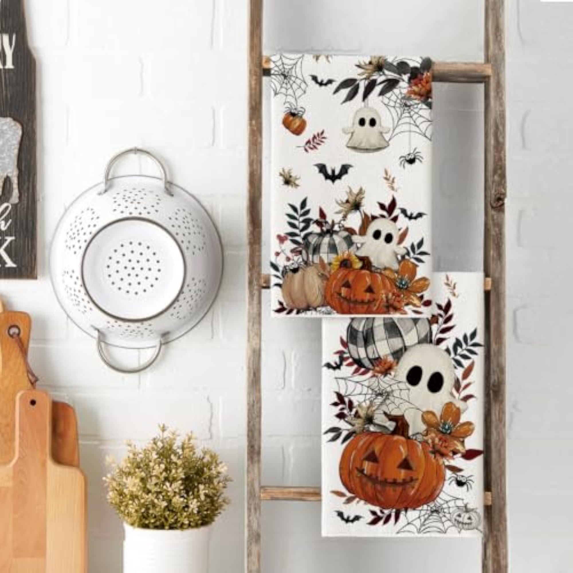 Spider Ghost Halloween Kitchen Towels Set of 2